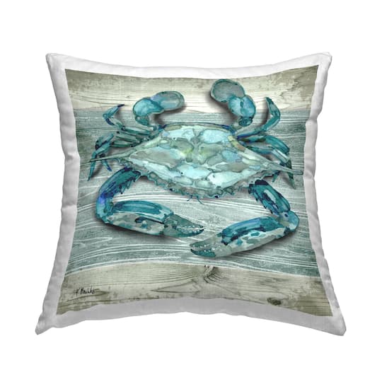 Stupell Industries Nautical Blue Crab Grainy Pattern Boardwalk Throw Pillow, 18" x 18"